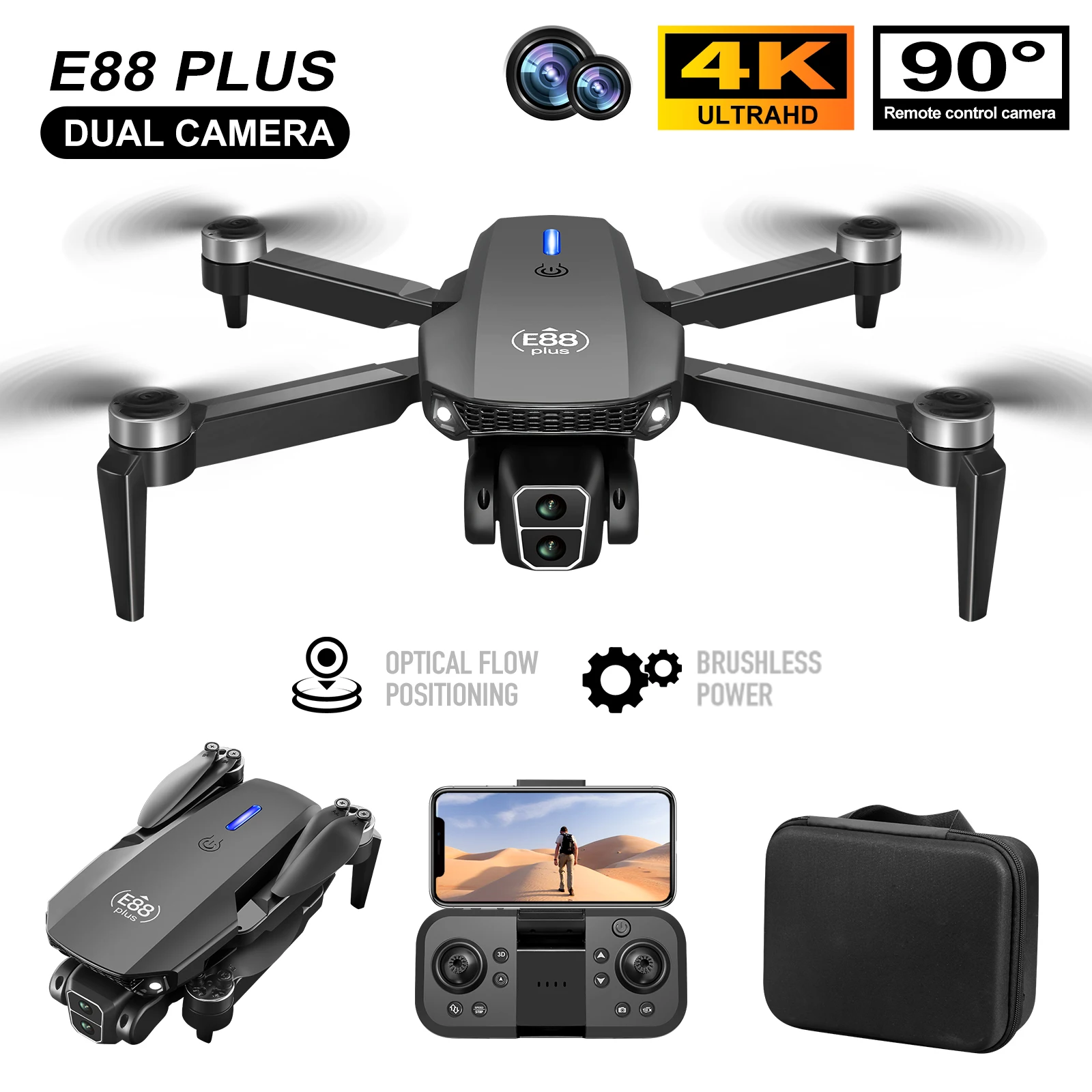 New E88 Plus Quadcopter Drone: - Drone Gimbal Brushless ulasan dan harga